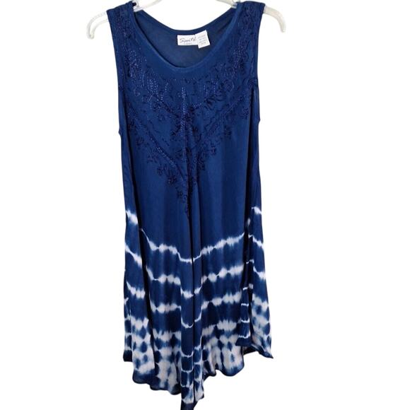 Vintage Sante Sleeveless Boho Navy Blue Tie Dye Dress Tunic Rayon Women One Size - Picture 7 of 11